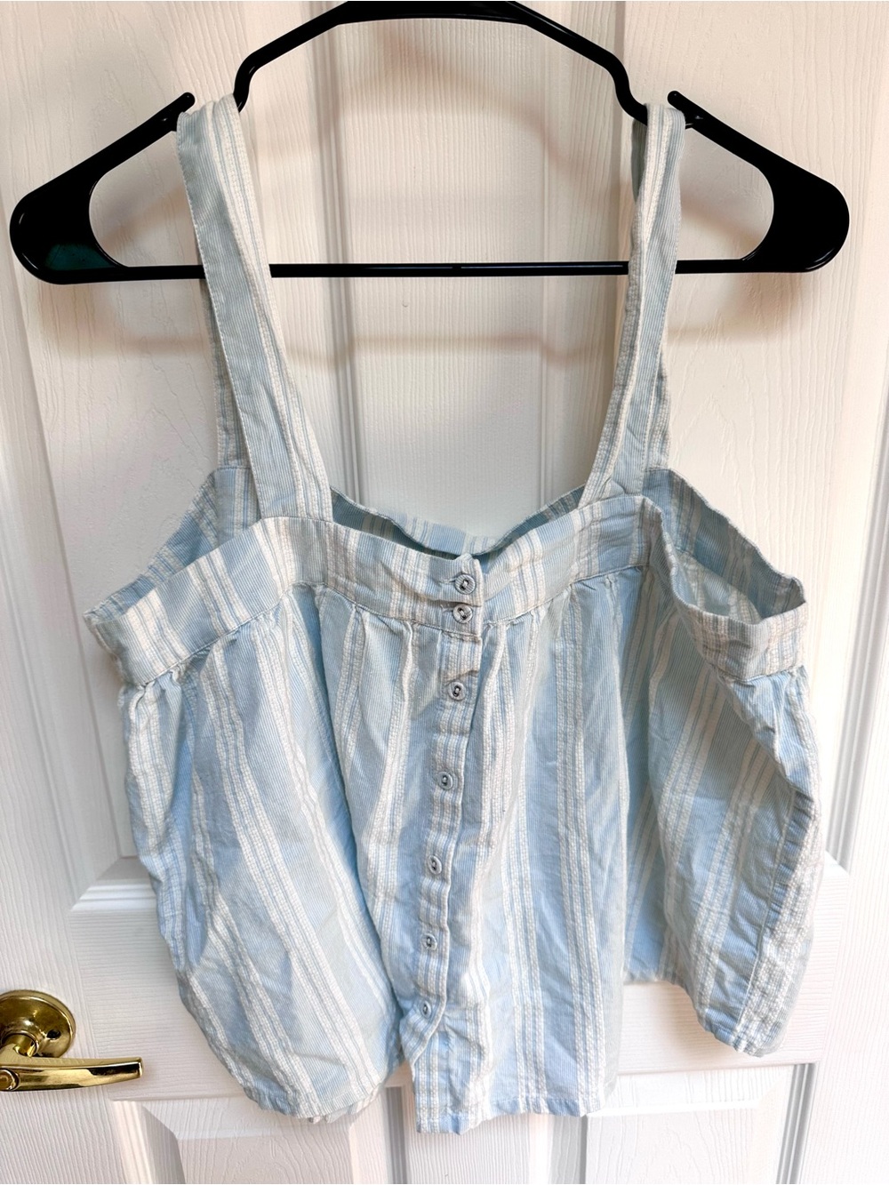 Calypso St. Barth Light Blue and White Striped Cold-Shoulder Tank Top